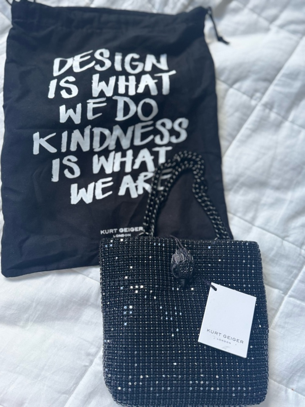 Kurt Geiger Black Beaded Top-Handle Chain Bag NWT - Picture 5 of 5